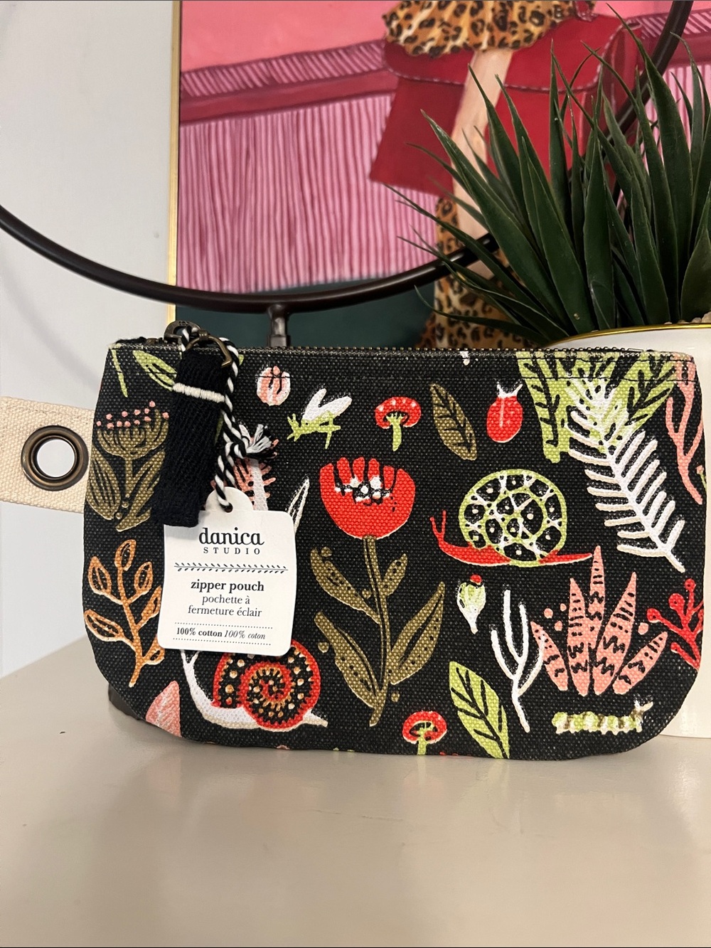 Danica Studio Black Floral Zip Cosmetic Pouch